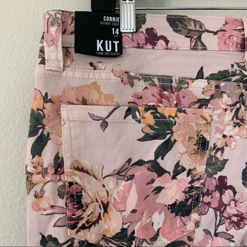 Kut from the Kloth Connie Pink Floral Crop Skinny Jeans - Picture 7 of 12